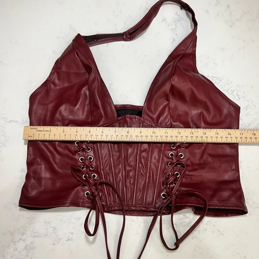 SHEIN Burgundy Lace-Up Corset Top - Picture 10 of 11